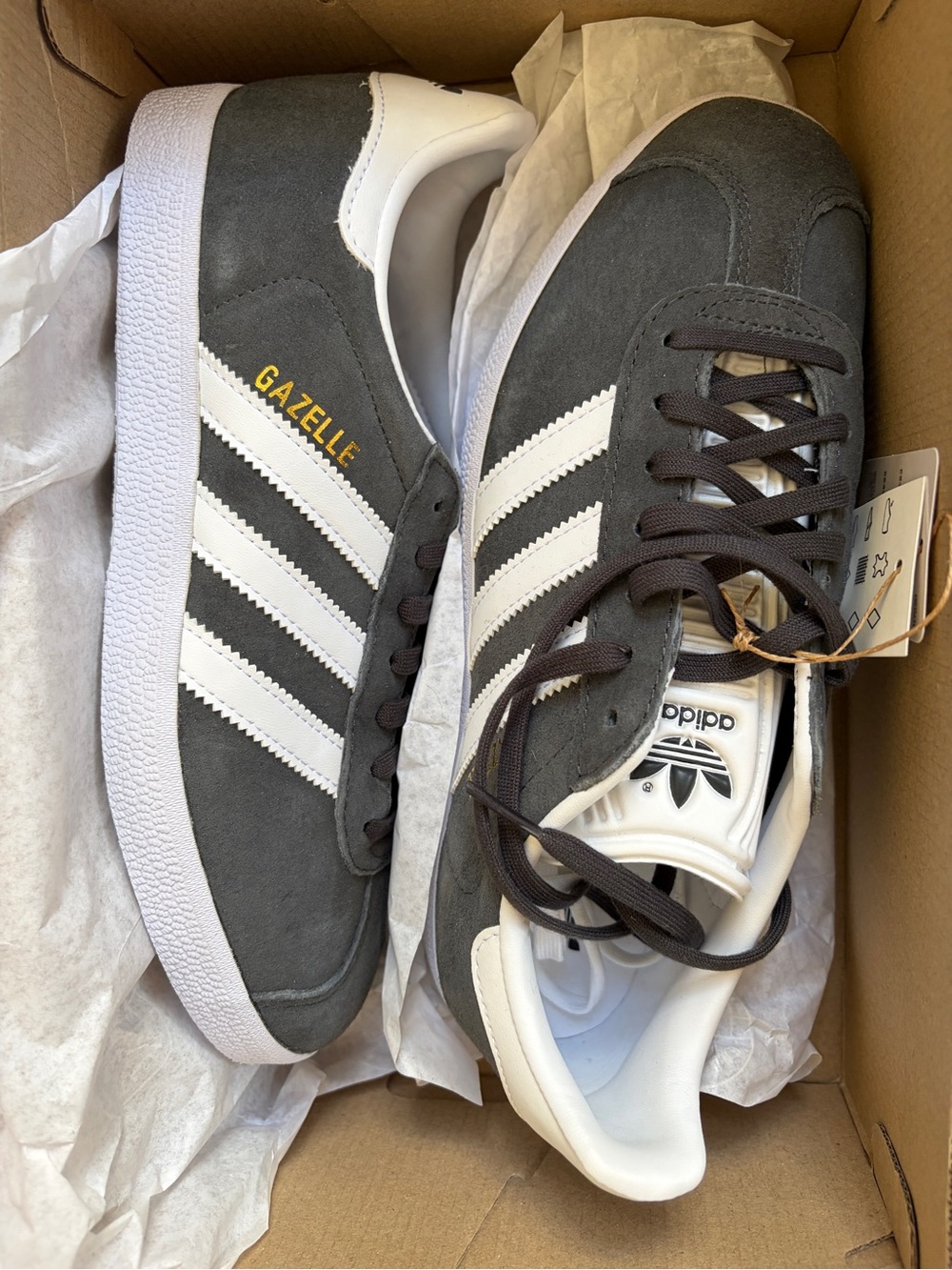 Adidas Gazelle Dark Gray Suede Sneakers with White Stripes NWT